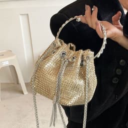 image-Women's Fashion Diamond Portable Drawstring Bucket Bag