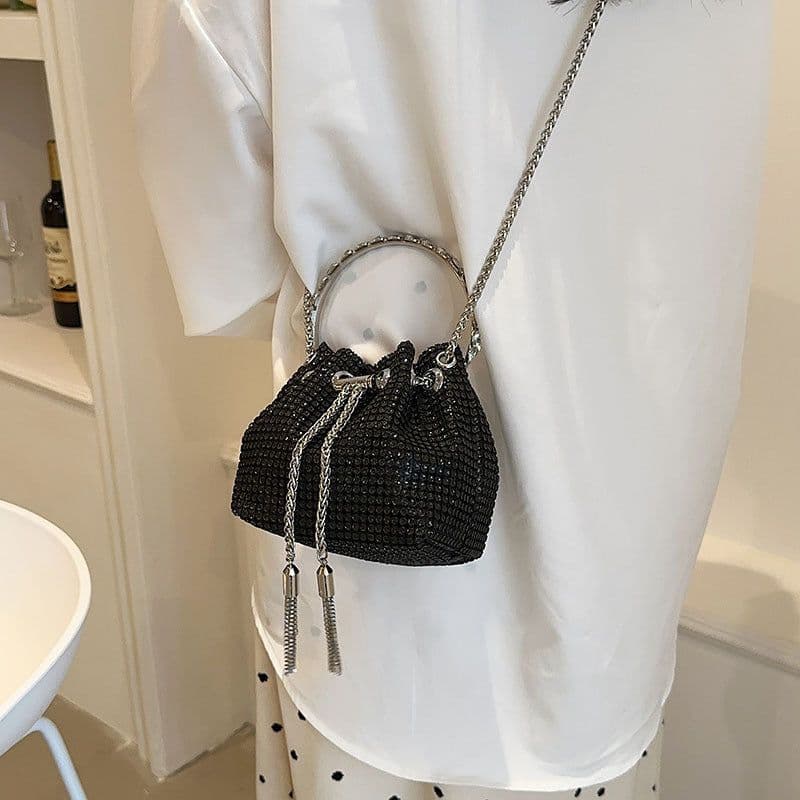 image-Women's Fashion Diamond Portable Drawstring Bucket Bag