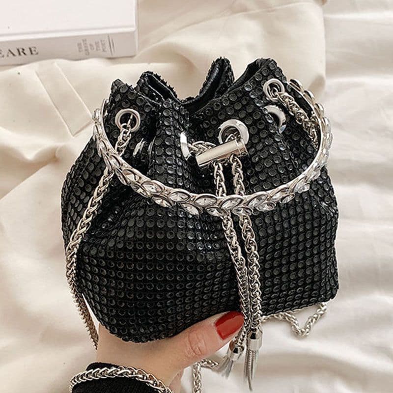 image-Women's Fashion Diamond Portable Drawstring Bucket Bag