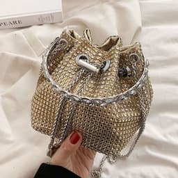 image-Women's Fashion Diamond Portable Drawstring Bucket Bag