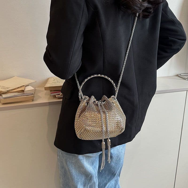 image-Women's Fashion Diamond Portable Drawstring Bucket Bag
