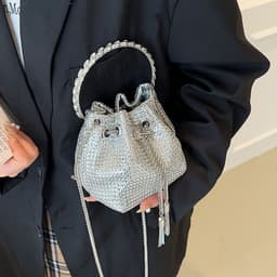 image-Women's Fashion Diamond Portable Drawstring Bucket Bag