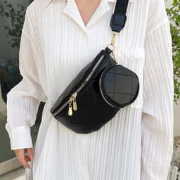 image-Soft Leather Textured Small Saddle Diamond Crossbody Waist Chest Bag