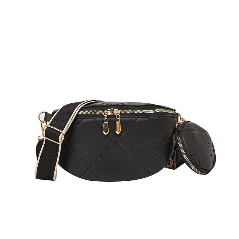 image-Soft Leather Textured Small Saddle Diamond Crossbody Waist Chest Bag