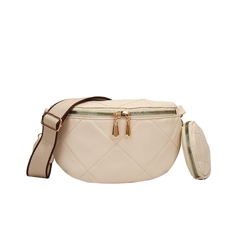 image-Soft Leather Textured Small Saddle Diamond Crossbody Waist Chest Bag