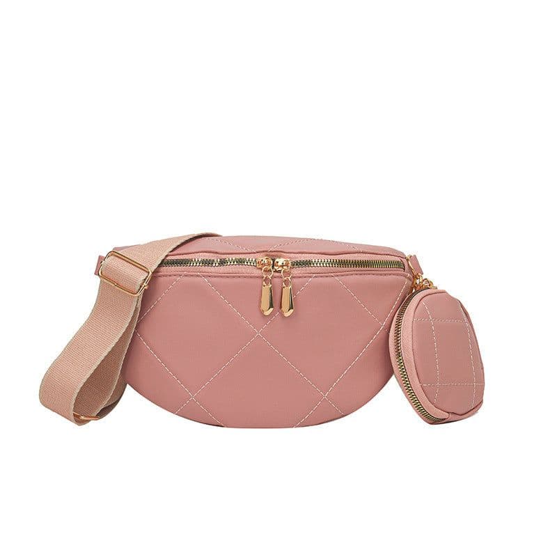 image-Soft Leather Textured Small Saddle Diamond Crossbody Waist Chest Bag