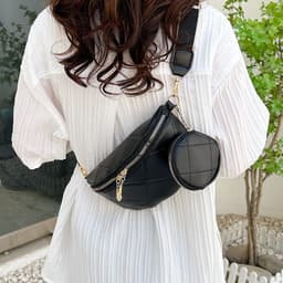 image-Soft Leather Textured Small Saddle Diamond Crossbody Waist Chest Bag