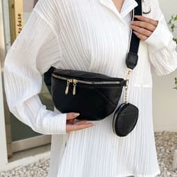 image-Soft Leather Textured Small Saddle Diamond Crossbody Waist Chest Bag