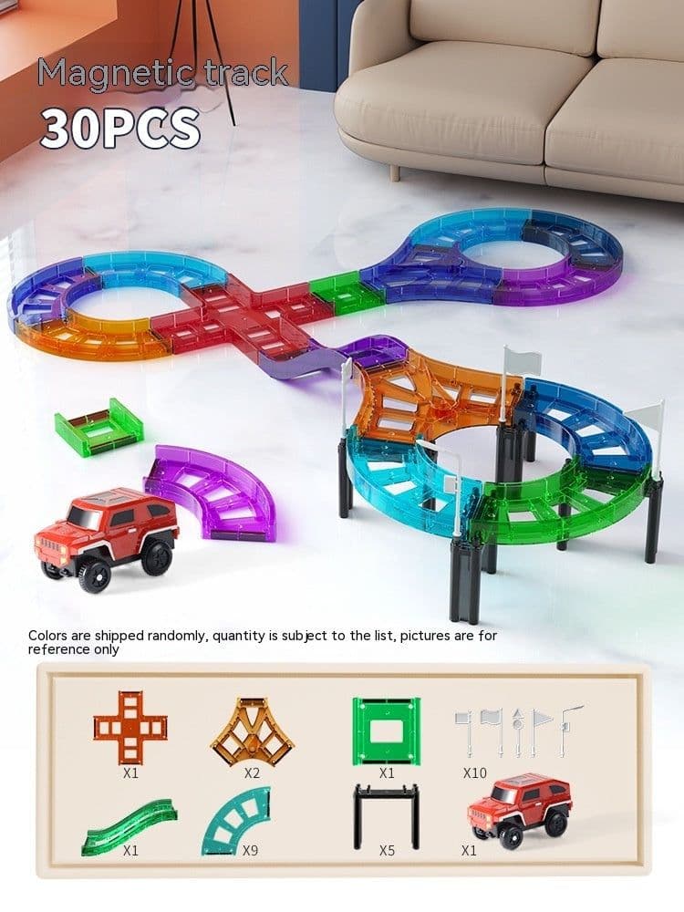 image-Colorful Window Car Rail Car Magnetic Building Blocks Toy