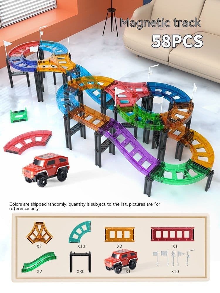 image-Colorful Window Car Rail Car Magnetic Building Blocks Toy