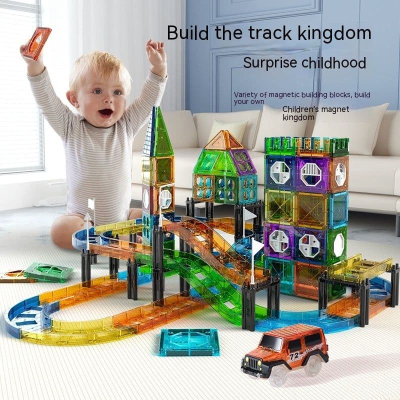 image-Colorful Window Car Rail Car Magnetic Building Blocks Toy