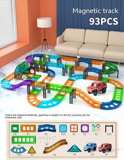 image-Colorful Window Car Rail Car Magnetic Building Blocks Toy