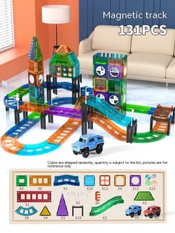 image-Colorful Window Car Rail Car Magnetic Building Blocks Toy