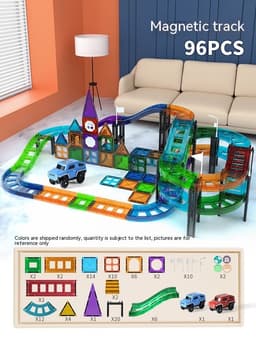image-Colorful Window Car Rail Car Magnetic Building Blocks Toy