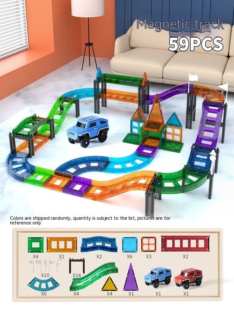 image-Colorful Window Car Rail Car Magnetic Building Blocks Toy