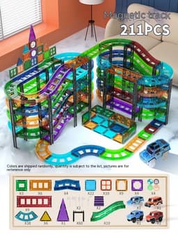 image-Colorful Window Car Rail Car Magnetic Building Blocks Toy