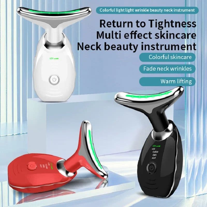 image-Neck Face Beauty Device Colorful LED Photon Therapy Skin Tighten Reduce Double Chin Anti Wrinkle Remove Lifting Massager