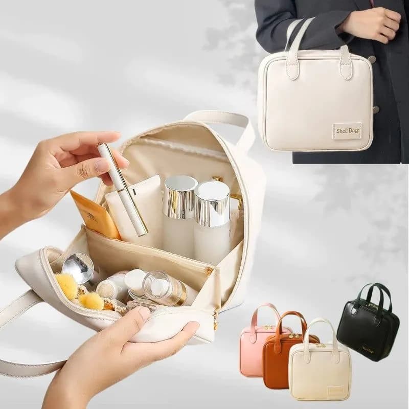 image-PU Large Capacity Travel Make Up Storage Organizer Makeup Pouch Cosmetic Bag Shell Bags