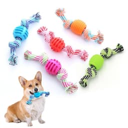 image-Dog Bite-resistant Teeth Cleaning Pets Toys Ball Double Knot Cotton Cord With Ball Dog Toy Teeth Grinding Toy Teeth Cleaning Pet Products