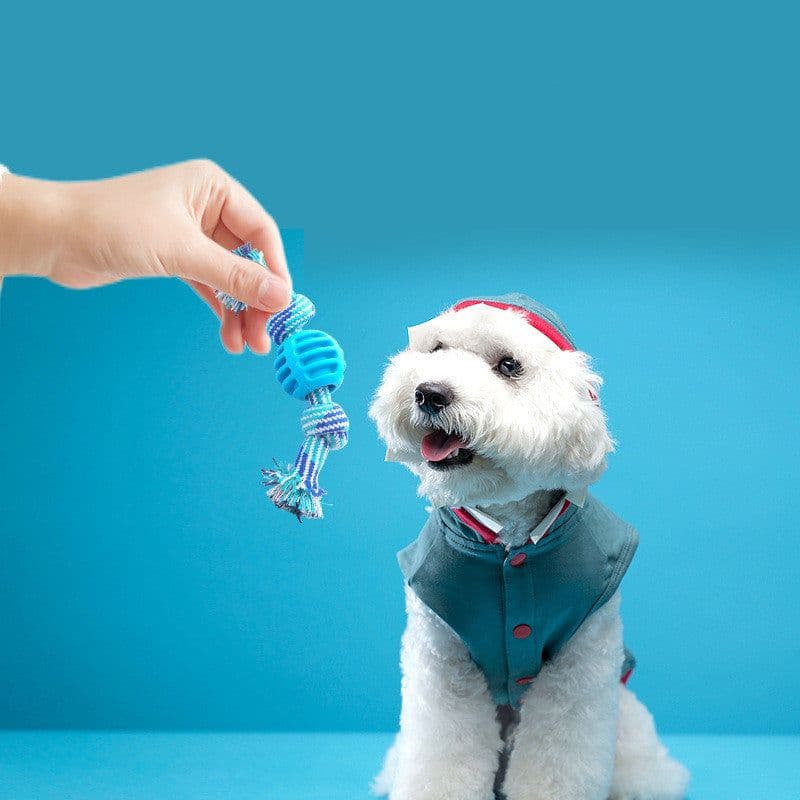 image-Dog Bite-resistant Teeth Cleaning Pets Toys Ball Double Knot Cotton Cord With Ball Dog Toy Teeth Grinding Toy Teeth Cleaning Pet Products