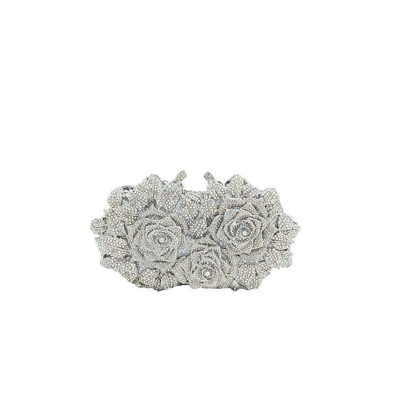 image-Hollow Flower Bag Portable Diamond Rhinestone Clutch
