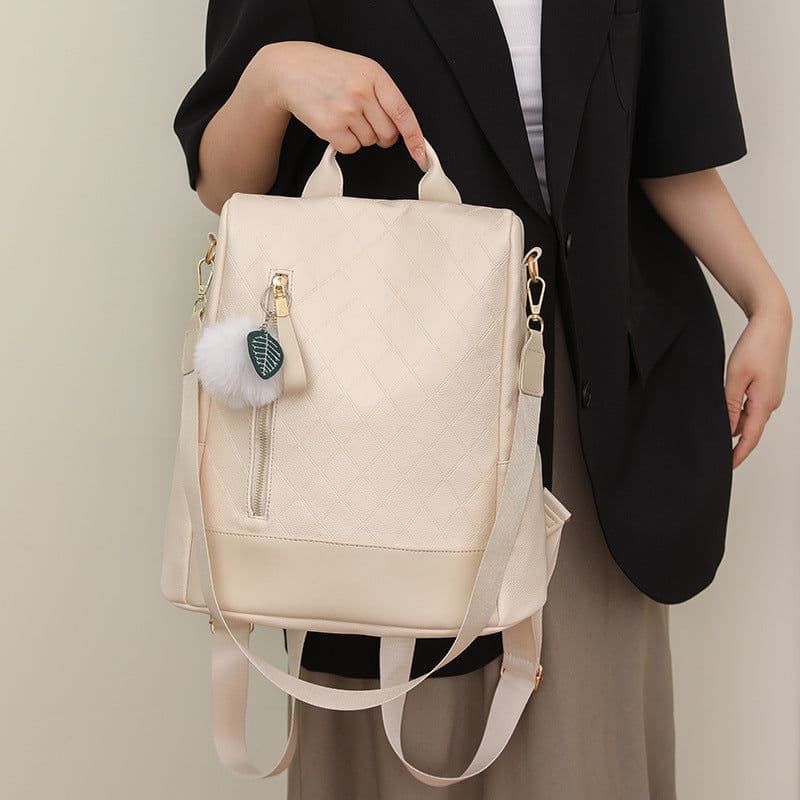 image-Women's Fashion Soft Leather Preppy Style Backpack