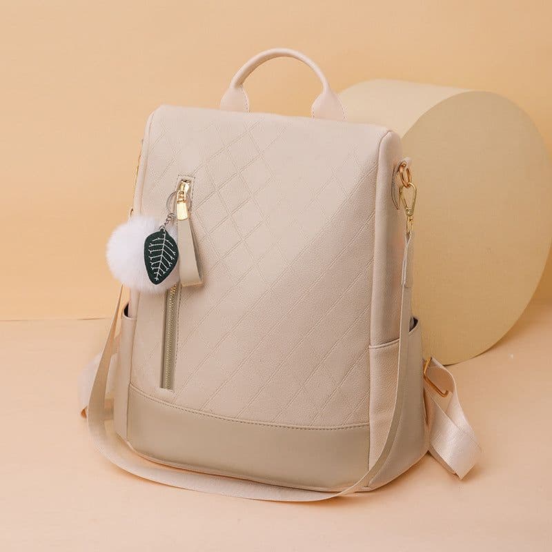 image-Women's Fashion Soft Leather Preppy Style Backpack