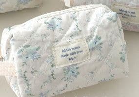 image-Navy Floral Clutch Cosmetic Bag Korean Style Cute Girl Heart Kitty Storage Bag Sewing Thread Cotton Bag