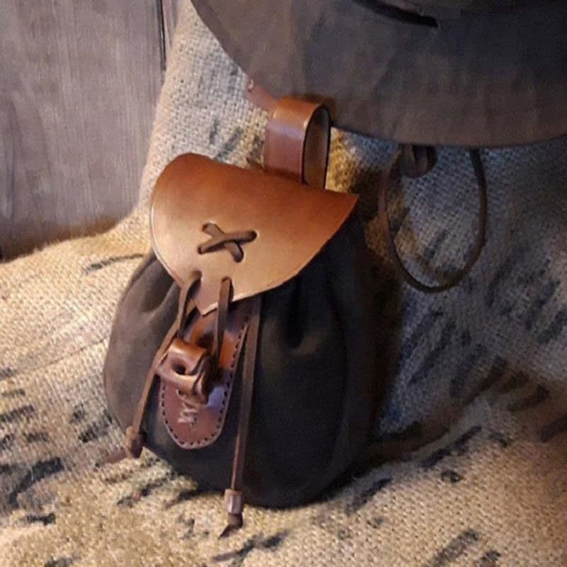 image-European And American New Retro Medieval Leather Outdoor Pocket Drawstring