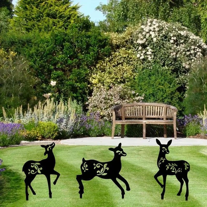 image-Outdoor Gardening Floor Outlet Christmas Deer Three-piece Set