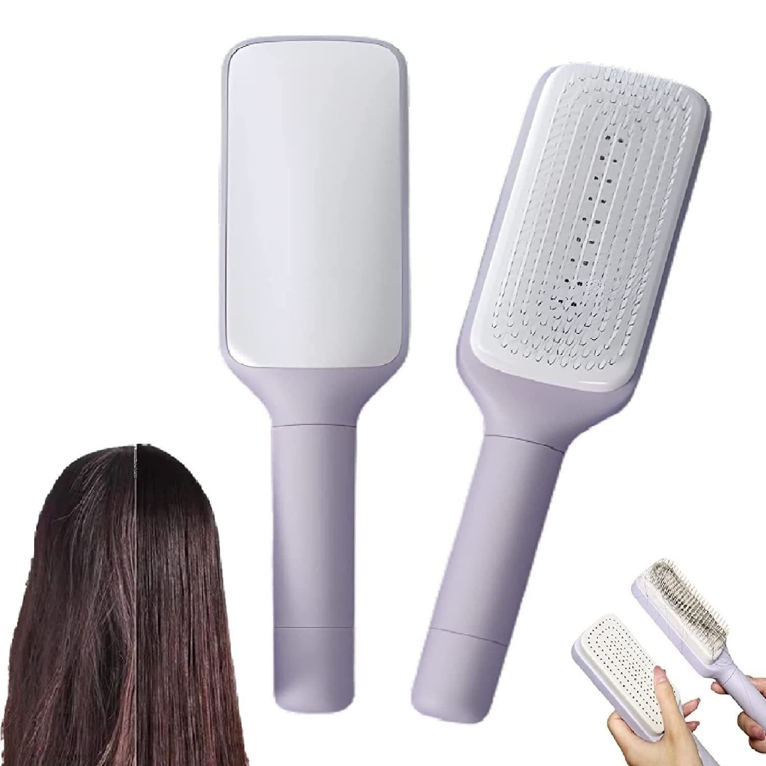 image-4 In 1 Self Cleaning Hair Brush New Self-Cleaning Anti-Static Massage Comb Scalable Rotate Lifting Self Cleaning Hairbrush