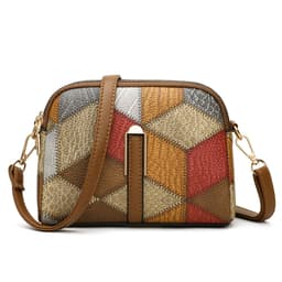 image-Color Matching Stitching Ethnic Fashion Trend Double Zipper Messenger Bag
