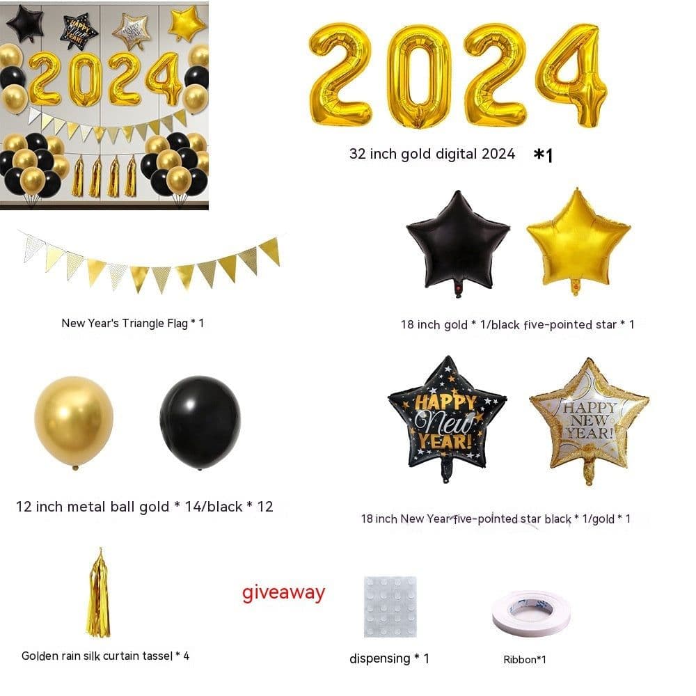 image-32-inch 2024 New Year Balloon Set Wine Bottle Gilding Triangle Hanging Flag Balloon