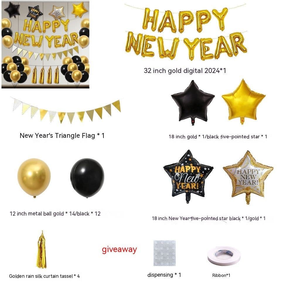image-32-inch 2024 New Year Balloon Set Wine Bottle Gilding Triangle Hanging Flag Balloon