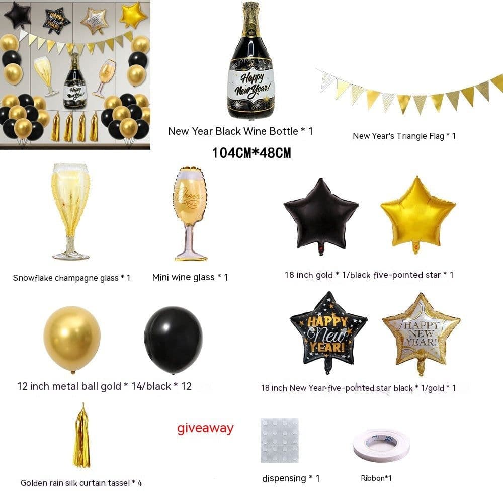 image-32-inch 2024 New Year Balloon Set Wine Bottle Gilding Triangle Hanging Flag Balloon