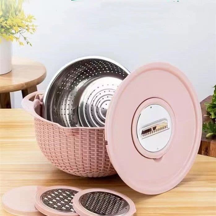 image-Kitchen Fruit Tray Removable Double Layer Fruit And Vegetable Basin Draining Basket Creative Household Rotating Washing Basket