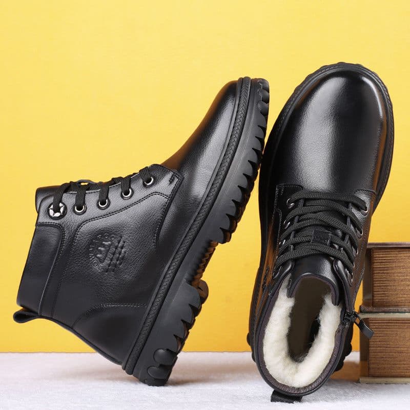 image-Men's Fashion High-top Wool And Cotton Shoes