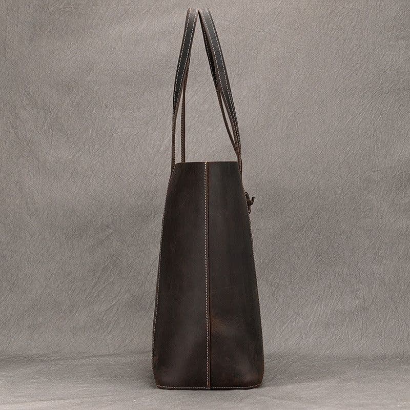 image-Vintage Genuine Leather Commuter Hand-carrying Bag Large Capacity