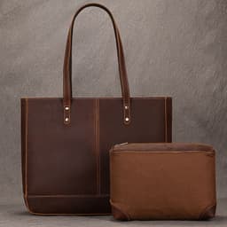 image-Vintage Genuine Leather Commuter Hand-carrying Bag Large Capacity