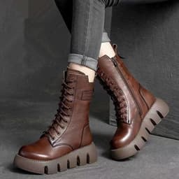 image-Retro Boots For Women Lace-up Shoes Autumn And Winter Versatile High Top Buckle British Boots