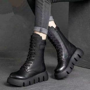 image-Retro Boots For Women Lace-up Shoes Autumn And Winter Versatile High Top Buckle British Boots