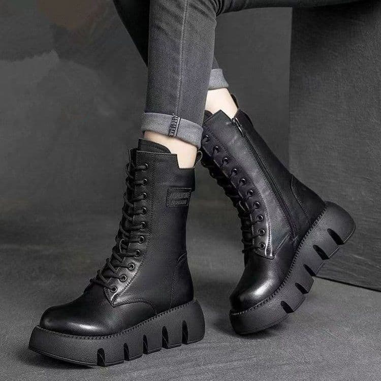 image-Retro Boots For Women Lace-up Shoes Autumn And Winter Versatile High Top Buckle British Boots