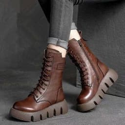image-Retro Boots For Women Lace-up Shoes Autumn And Winter Versatile High Top Buckle British Boots