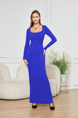 image-Two-in-one With Lining Double-layer Belly Contracting Hip Lifting Long Sleeve Narrow Dress