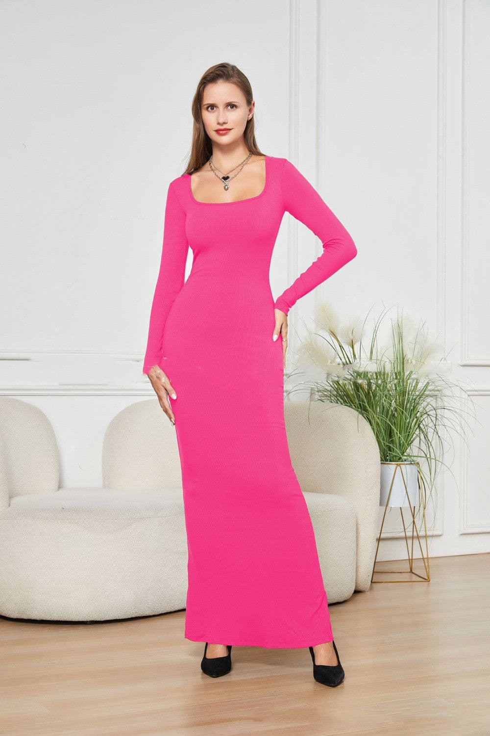 image-Two-in-one With Lining Double-layer Belly Contracting Hip Lifting Long Sleeve Narrow Dress