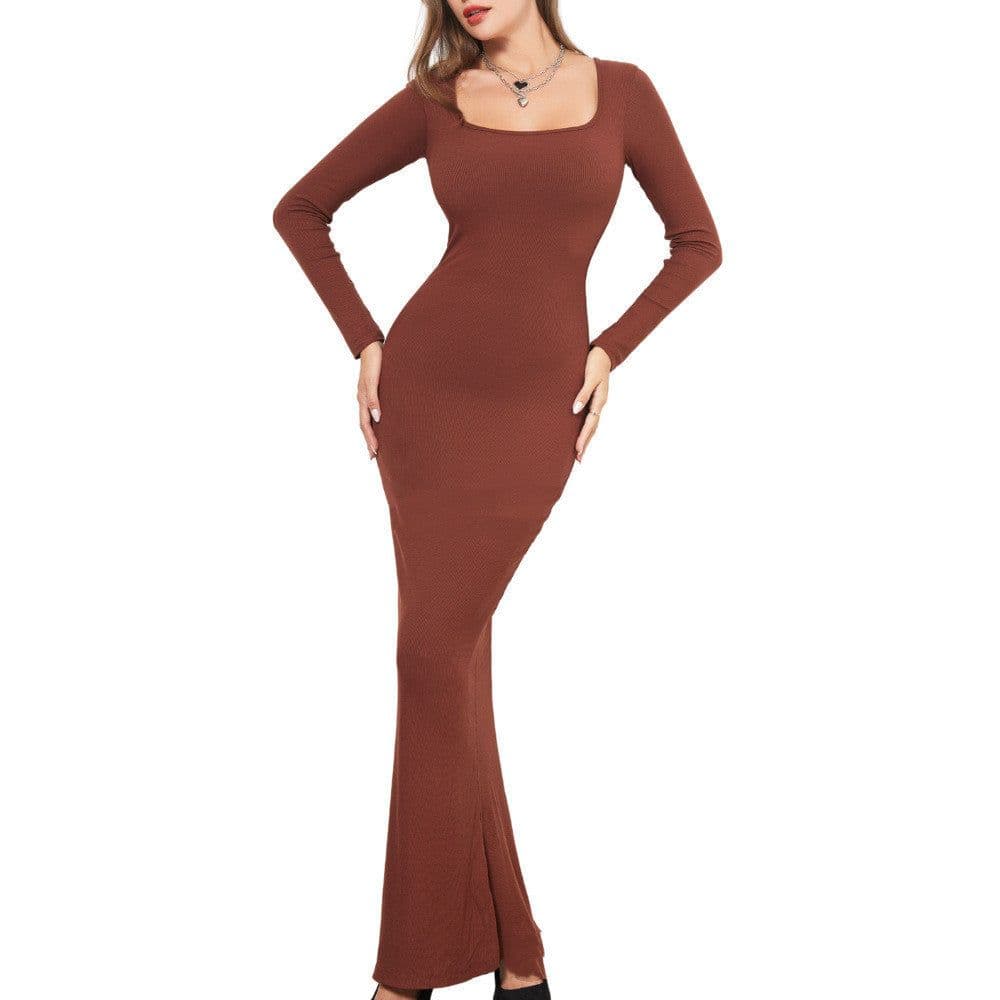 image-Two-in-one With Lining Double-layer Belly Contracting Hip Lifting Long Sleeve Narrow Dress