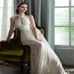 image-Champagne Color Host Starry Sky Toast Clothing Halter Model Catwalk Show