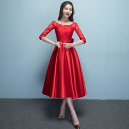 image-Western Style Summer Banquet Mid-length Elegant Party Blue Slim-looking Annual Party Evening Dress