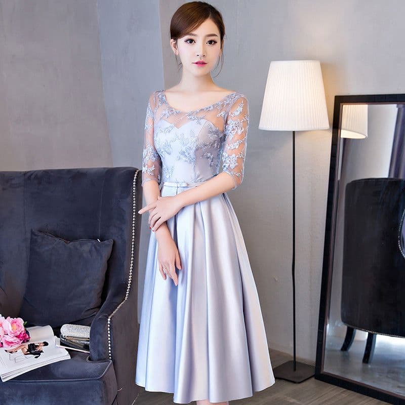 image-Western Style Summer Banquet Mid-length Elegant Party Blue Slim-looking Annual Party Evening Dress