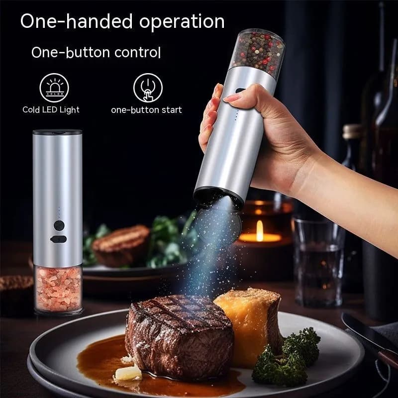 image-Electric Food Corn Soybean Salt And Pepper Grinder Mill Machine Rechargeable Electric Pepper And Salt Grinder Set With LED Kitchen Gadgets